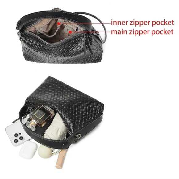 DORIS&JACKY Small Black Hand Tote Handbag Designer Vegan Top Handle Crossbody - Picture 5 of 10